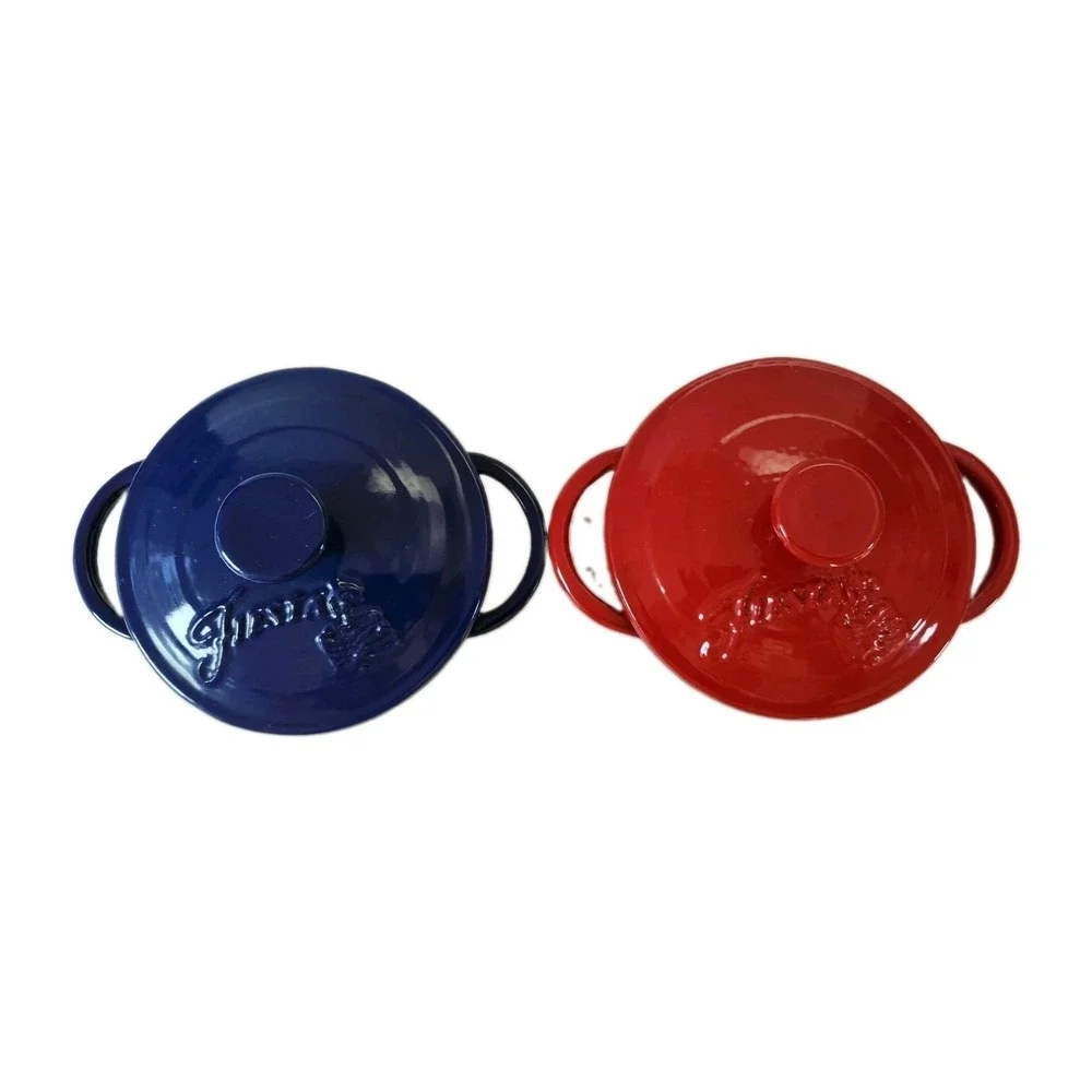 Fiesta Enameled Cast Iron Mini Dutch Oven Casserole Set of 2 Red Blue NWOT 0.35q